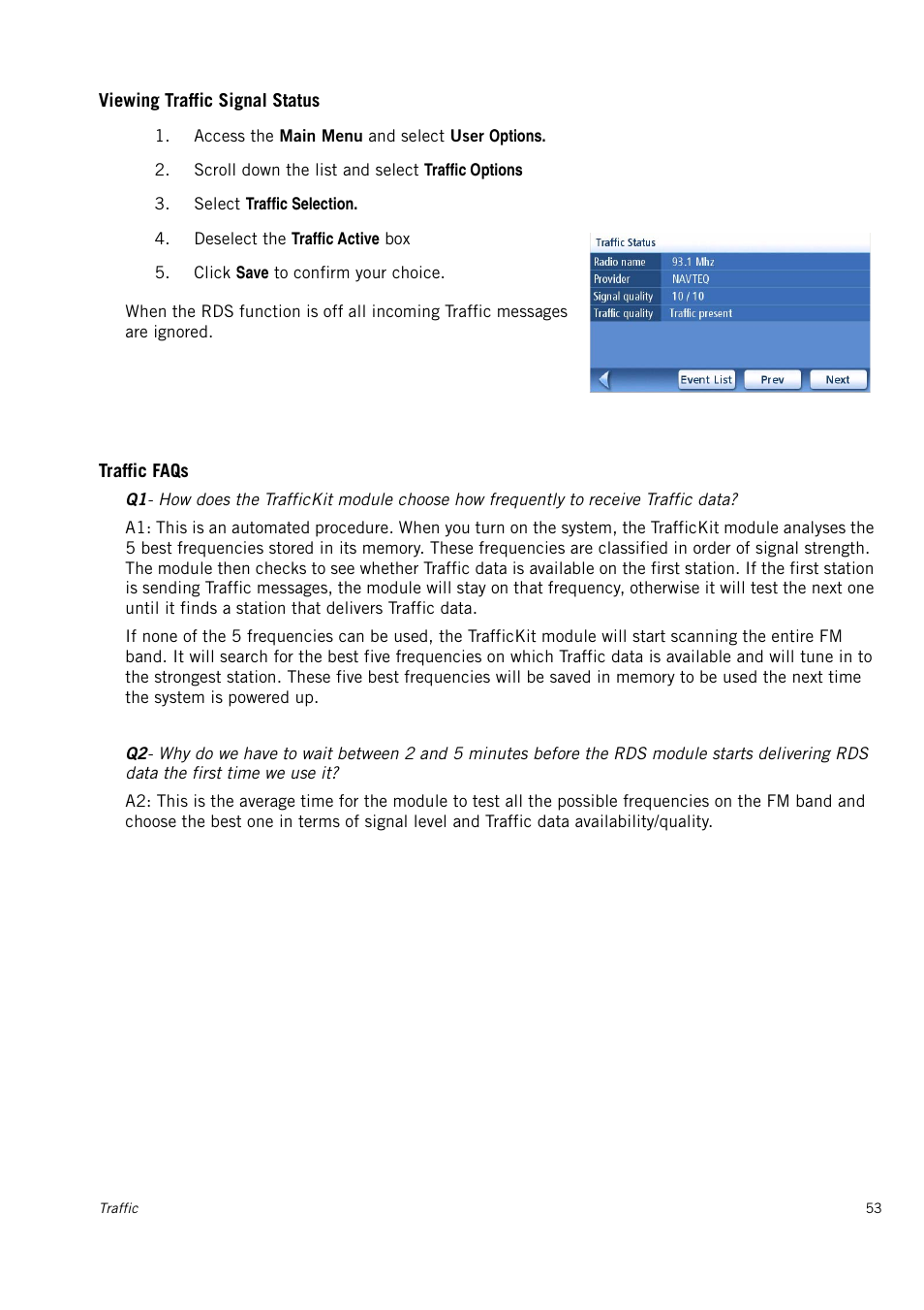 Viewing traffic signal status, Traffic faqs | Magellan 4010 User Manual | Page 62 / 76
