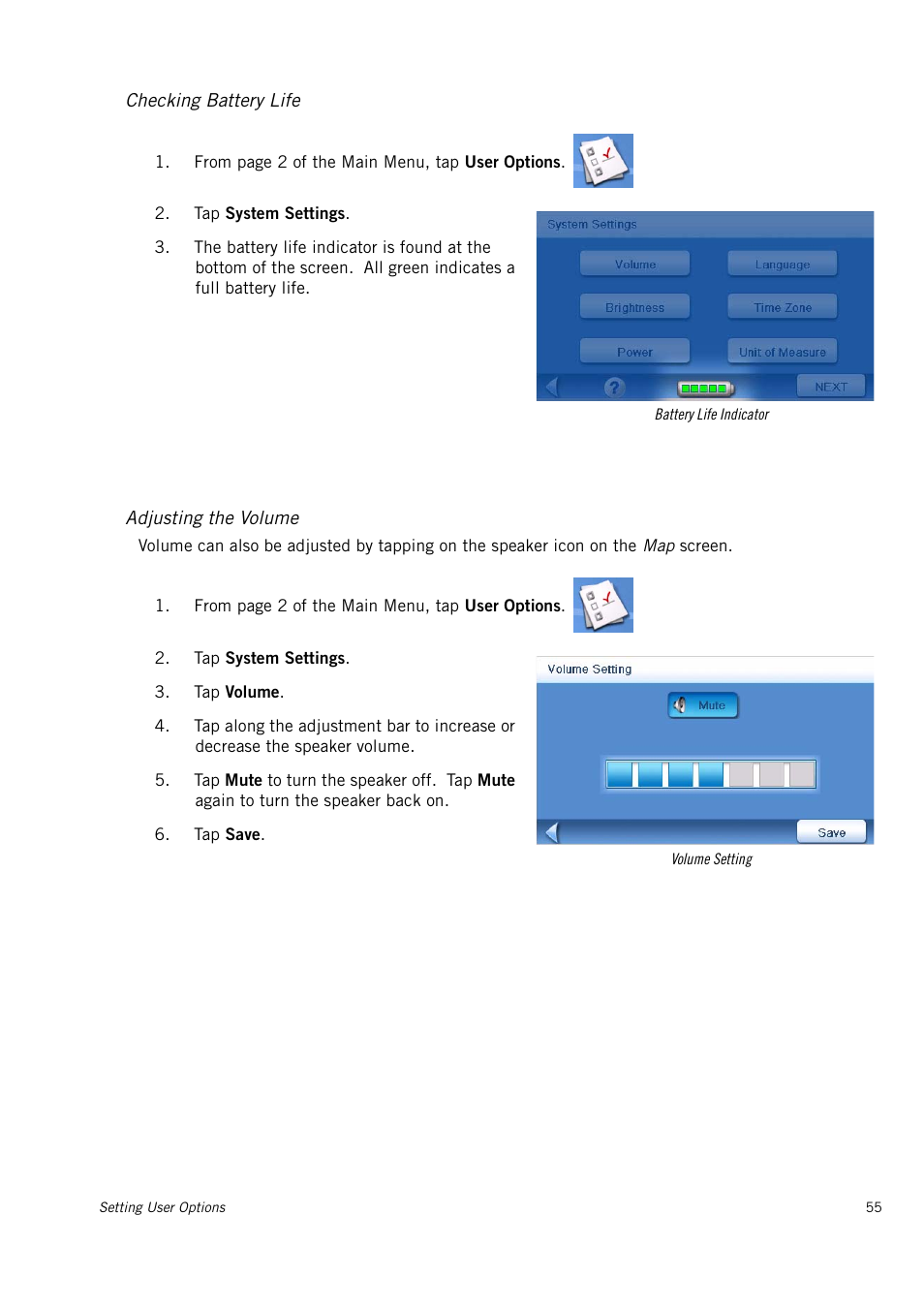 Checking battery life, Adjusting the volume | Magellan 4010 User Manual | Page 64 / 76