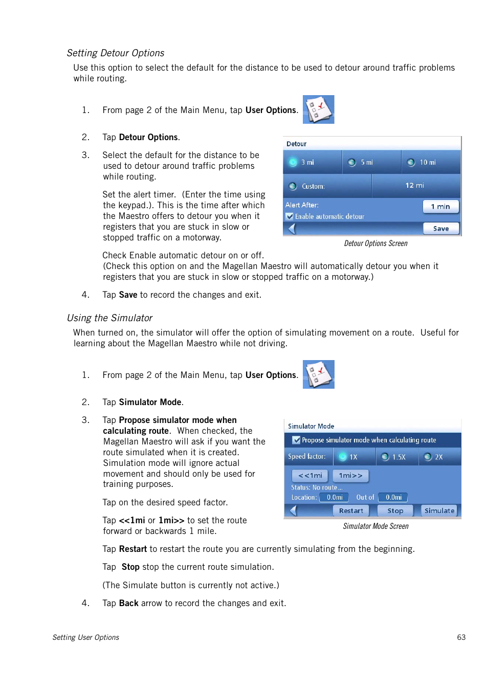 Setting detour options, Using the simulator | Magellan 4010 User Manual | Page 72 / 76