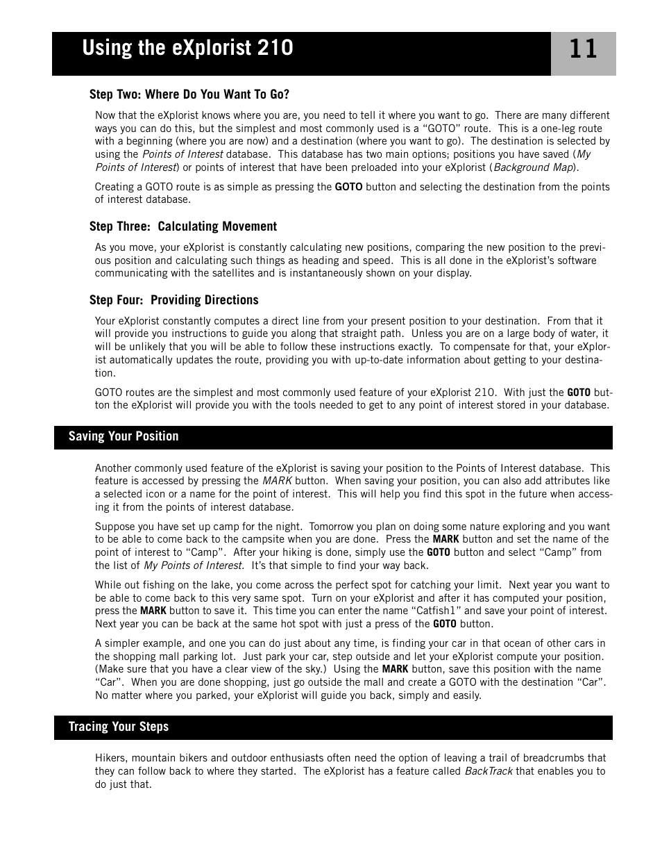 Saving your position, Tracing your steps, Using the explorist 210 | Magellan eXplorist 210 User Manual | Page 14 / 98