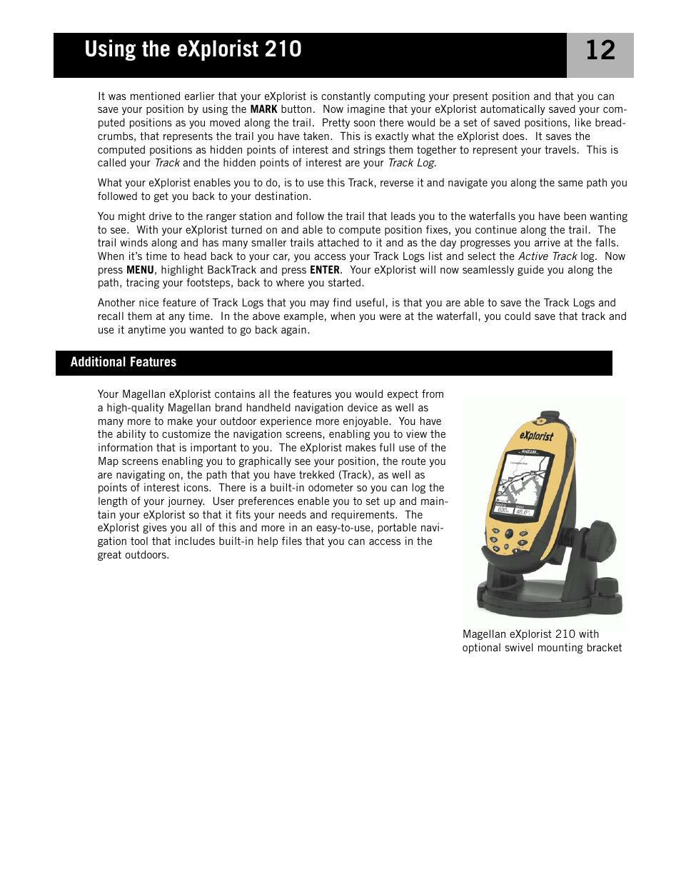 Additional features, Using the explorist 210 | Magellan eXplorist 210 User Manual | Page 15 / 98