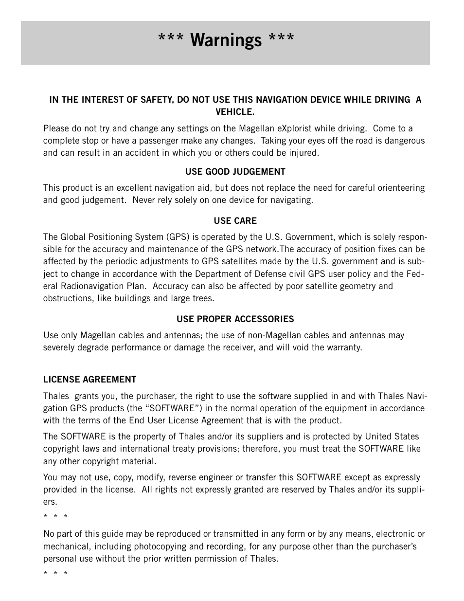 Warnings | Magellan eXplorist 210 User Manual | Page 2 / 98