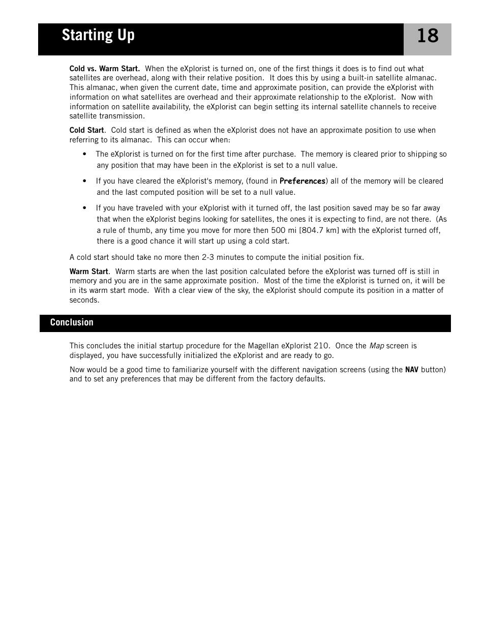 Conclusion, Starting up | Magellan eXplorist 210 User Manual | Page 21 / 98