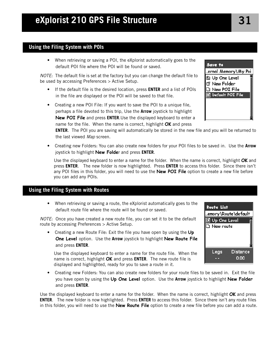 Using the filing system with pois, Using the filing system with routes, Explorist 210 gps file structure | Magellan eXplorist 210 User Manual | Page 34 / 98