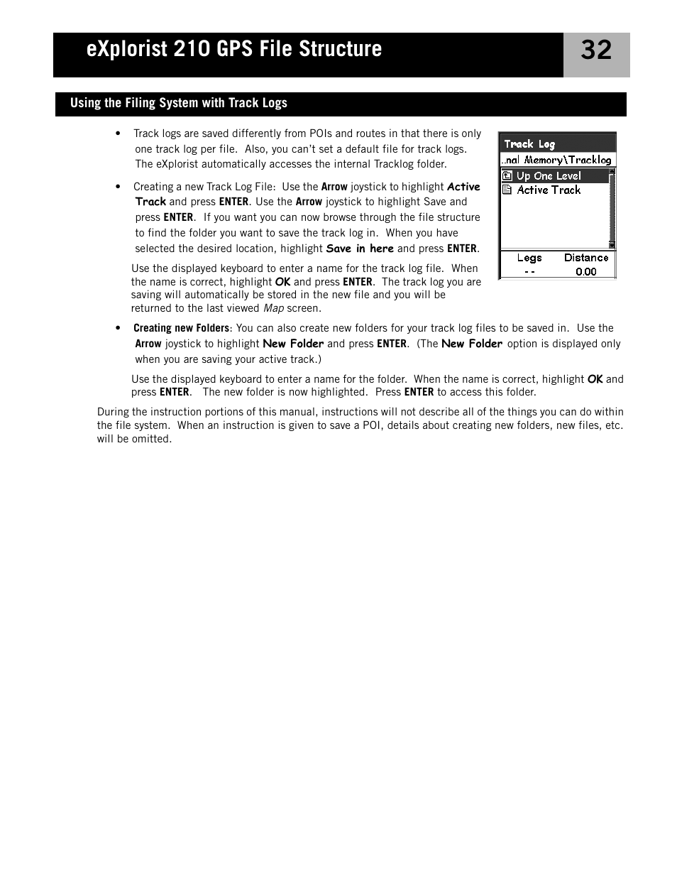 Using the filing system with track logs, Explorist 210 gps file structure | Magellan eXplorist 210 User Manual | Page 35 / 98