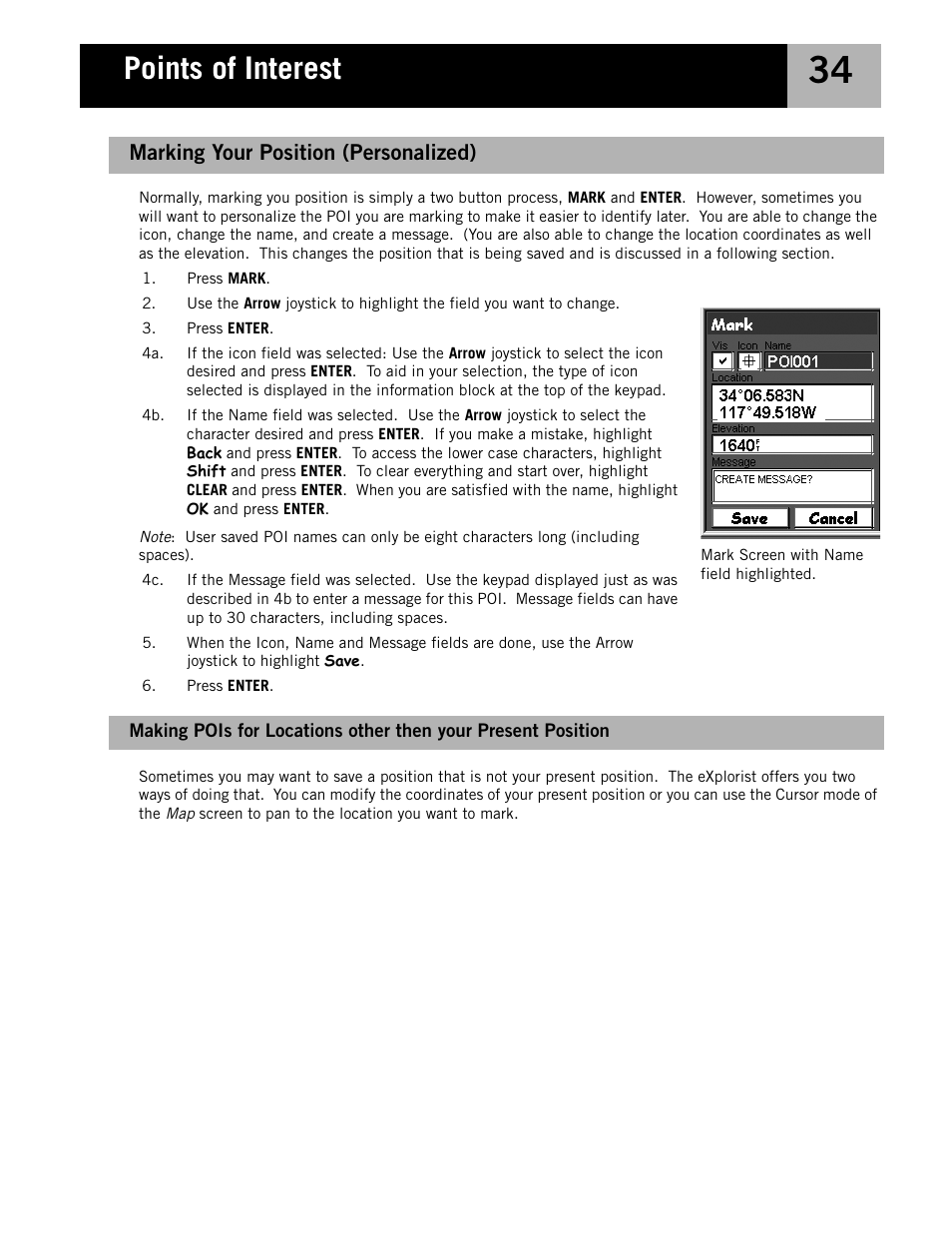 Marking your position (personalized), Points of interest | Magellan eXplorist 210 User Manual | Page 37 / 98
