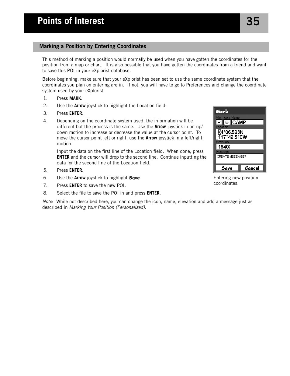 Marking a position by entering coordinates, Points of interest | Magellan eXplorist 210 User Manual | Page 38 / 98