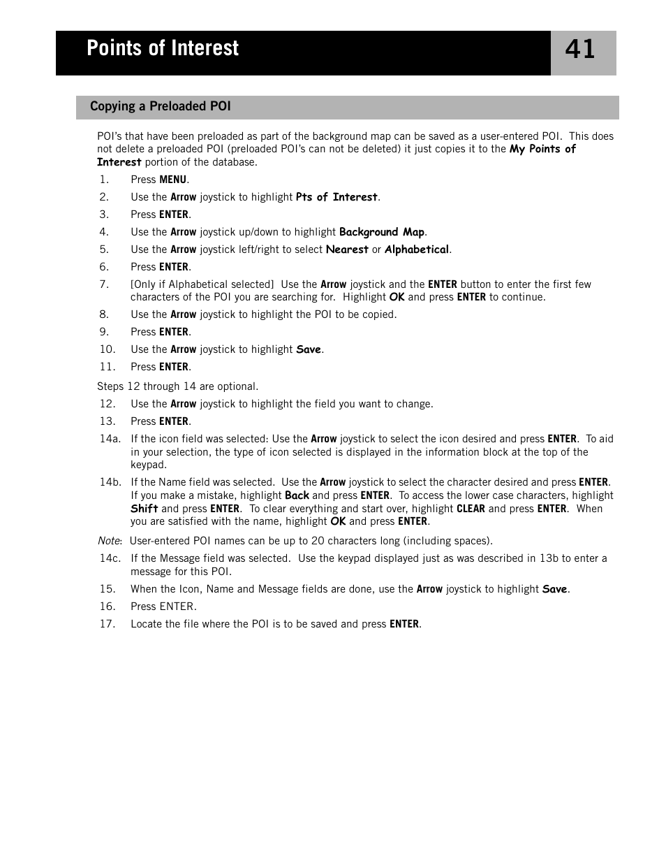 Copying a preloaded poi, Points of interest | Magellan eXplorist 210 User Manual | Page 44 / 98