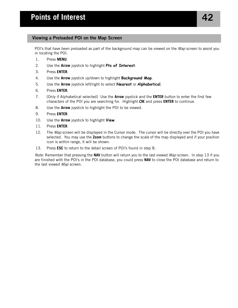 Viewing a preloaded poi on the map screen, Points of interest | Magellan eXplorist 210 User Manual | Page 45 / 98