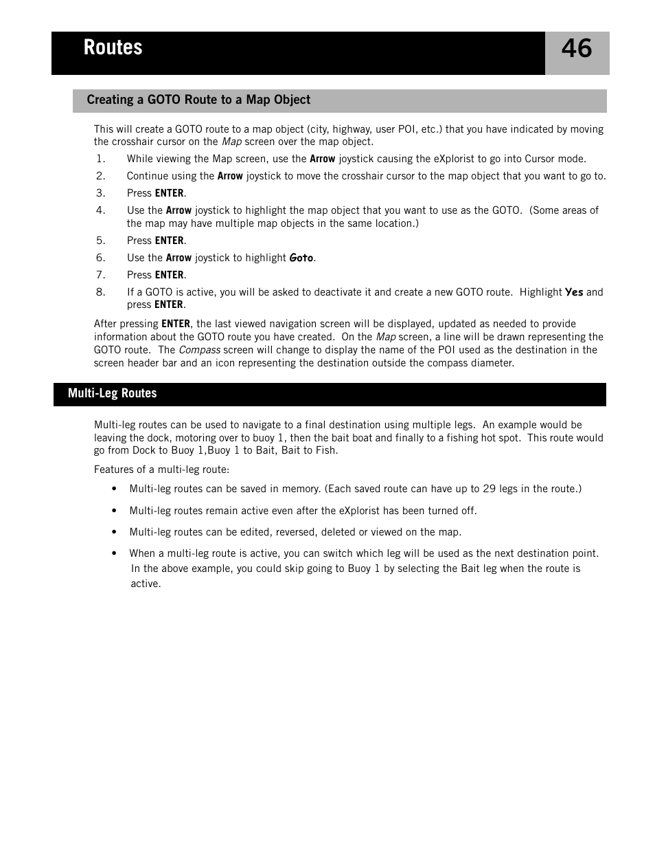 Multi-leg routes, Creating a goto route to a map object, Routes | Magellan eXplorist 210 User Manual | Page 49 / 98