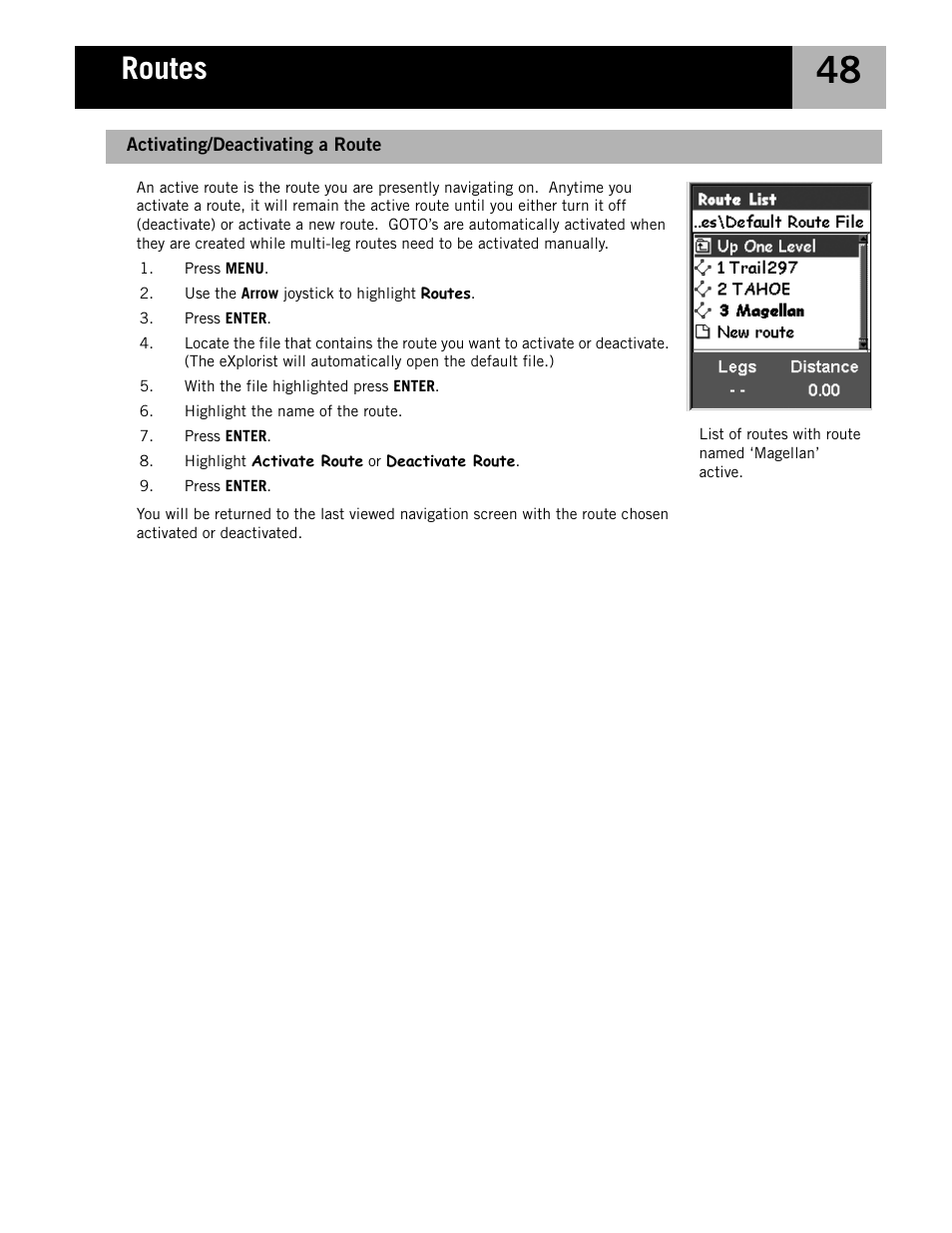 Activating/deactivating a route, Routes | Magellan eXplorist 210 User Manual | Page 51 / 98