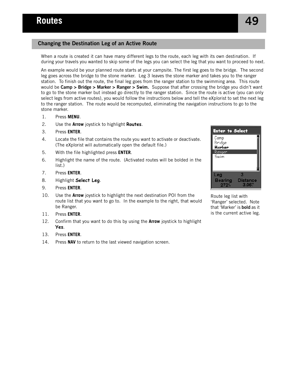 Changing the destination leg of an active route, Routes | Magellan eXplorist 210 User Manual | Page 52 / 98