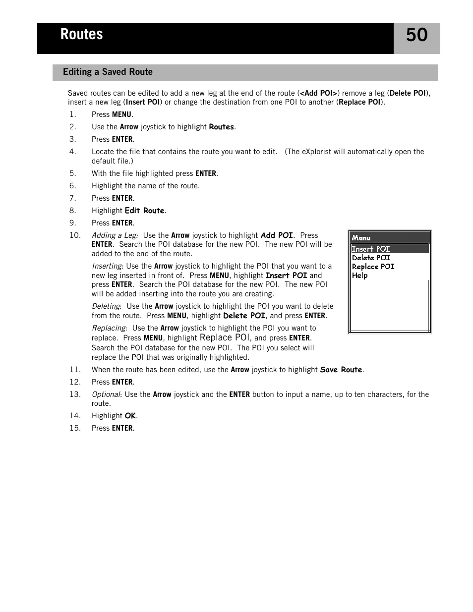 Editing a saved route, Routes | Magellan eXplorist 210 User Manual | Page 53 / 98