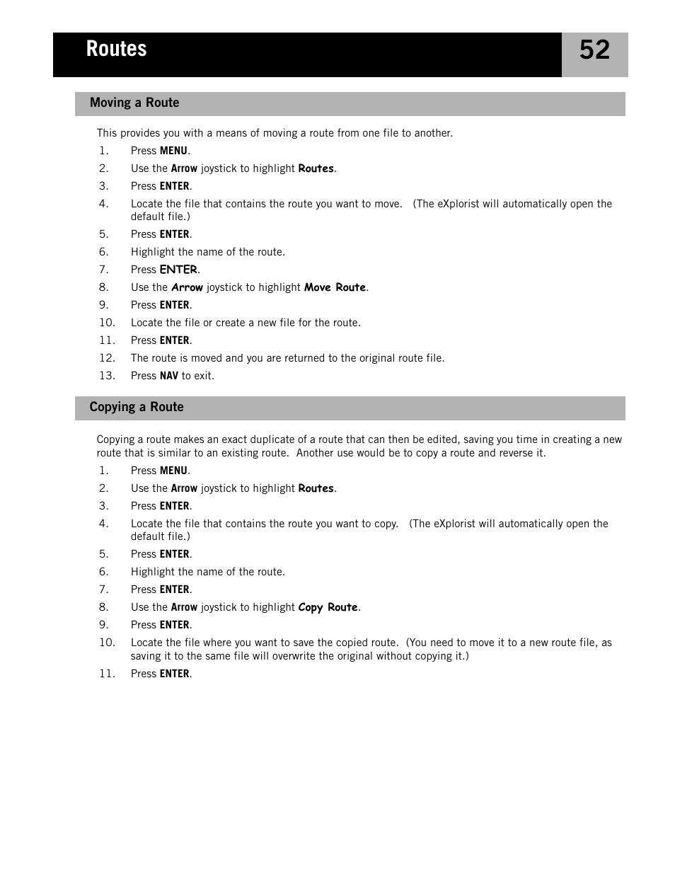 Copying a route, Moving a route, Routes | Magellan eXplorist 210 User Manual | Page 55 / 98