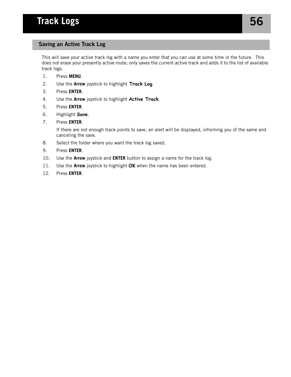 Saving an active track log, Track logs | Magellan eXplorist 210 User Manual | Page 59 / 98
