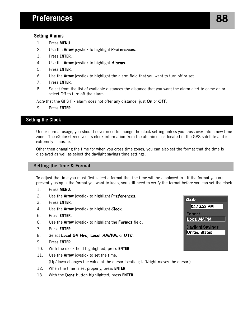 Setting the clock, Setting the time & format, Preferences | Magellan eXplorist 210 User Manual | Page 91 / 98