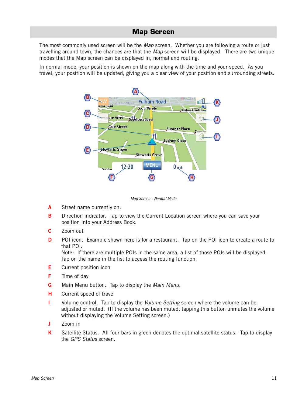 Map screen | Magellan Maestro 3150 User Manual | Page 16 / 65