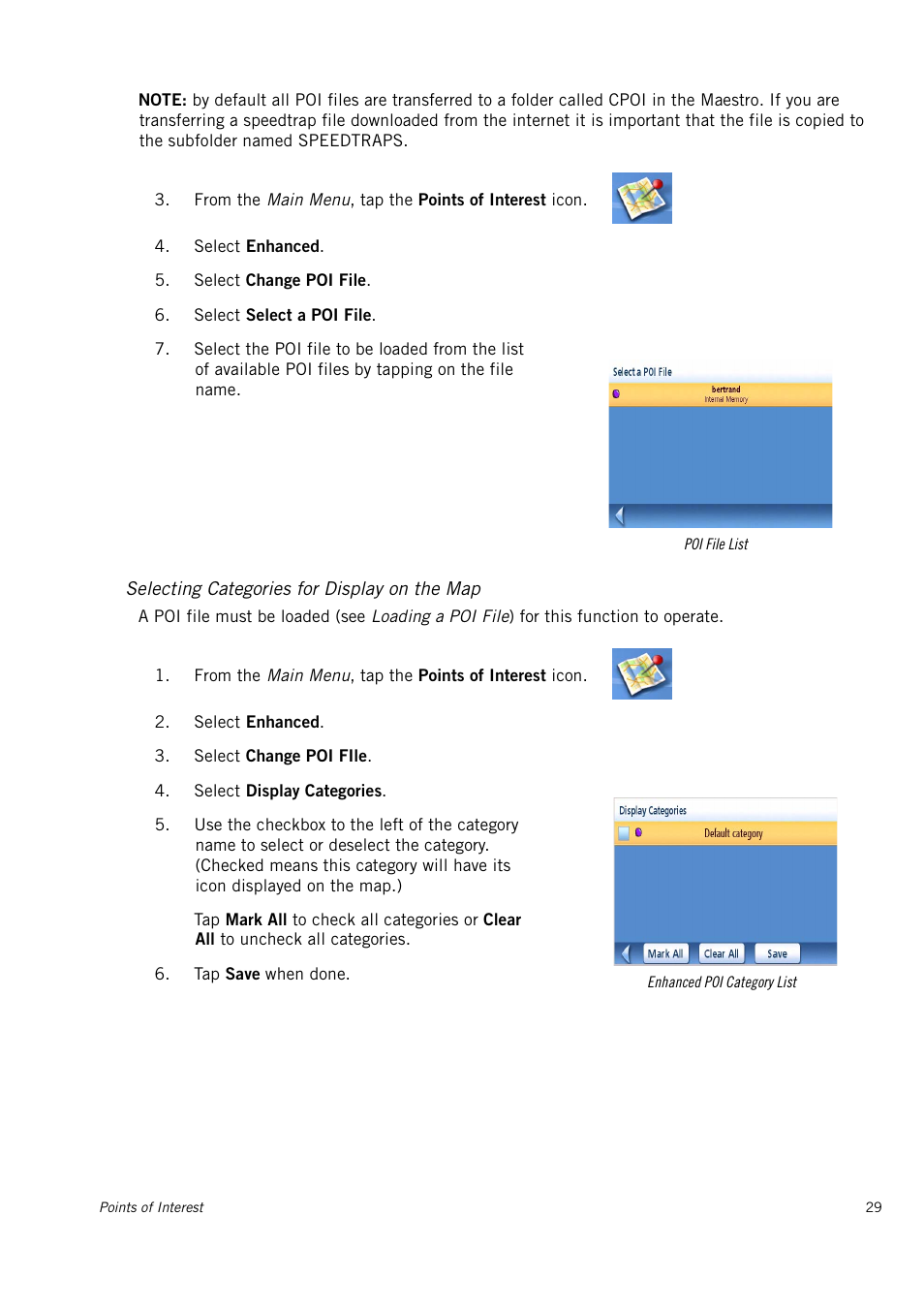 Selecting categories for display on the map | Magellan Maestro 3150 User Manual | Page 35 / 65