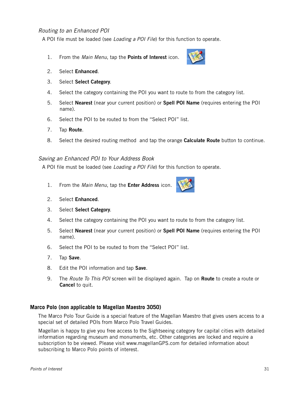 Routing to an enhanced poi, Saving an enhanced poi to your address book | Magellan Maestro 3150 User Manual | Page 37 / 65