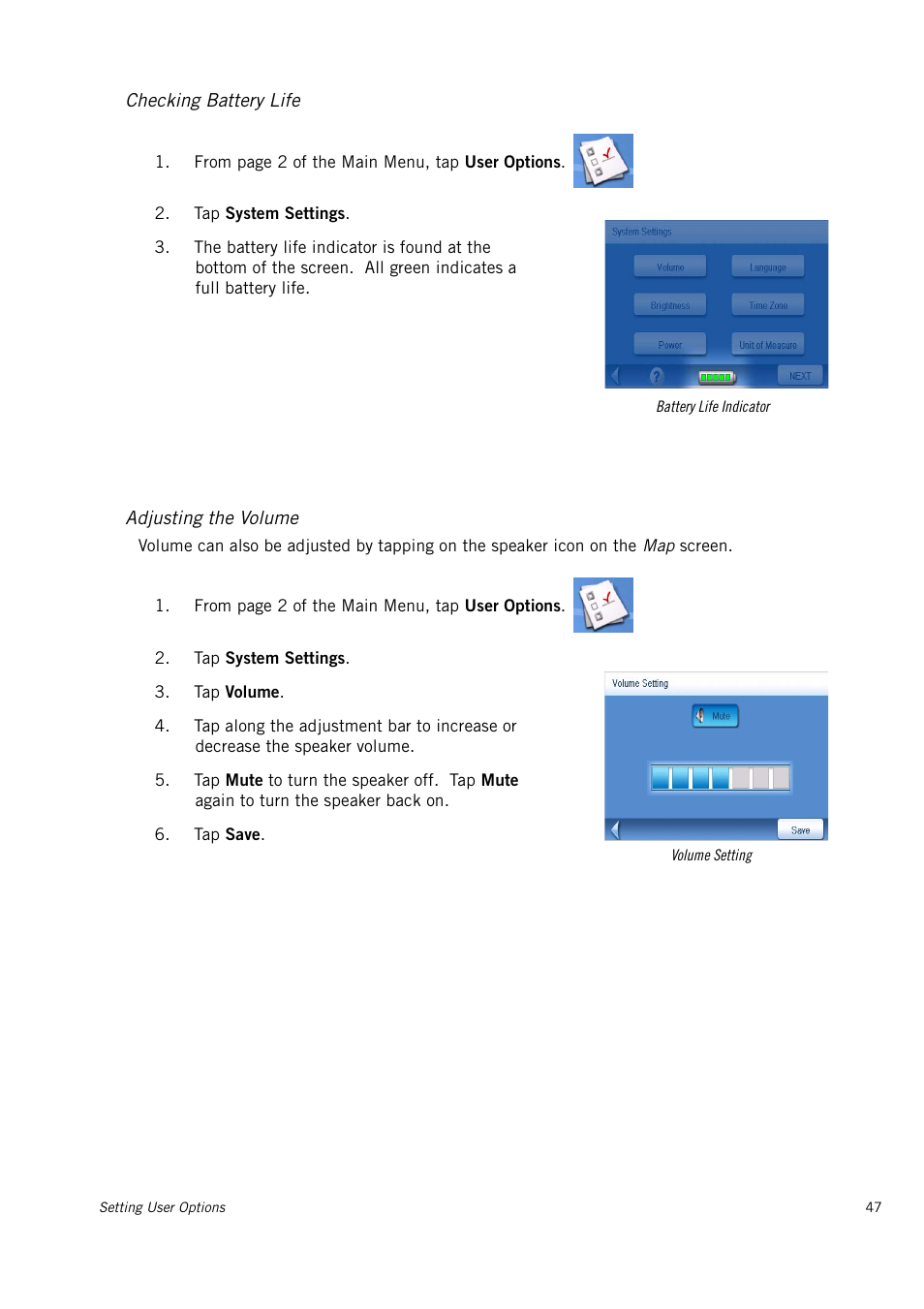 Checking battery life, Adjusting the volume | Magellan Maestro 3150 User Manual | Page 53 / 65