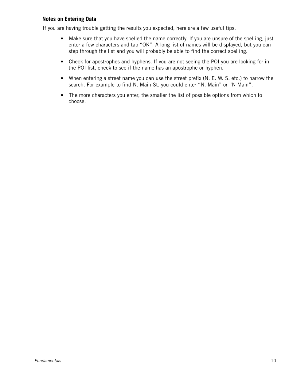 M_subsection - notes on entering data, Notes on entering data | Magellan Maestro 4215 User Manual | Page 18 / 59