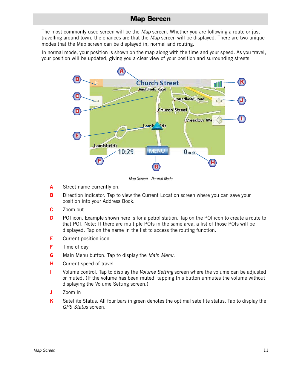 M_chaptertitle - map screen, Map screen | Magellan Maestro 4215 User Manual | Page 19 / 59