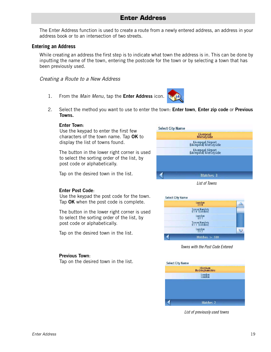 M_chaptertitle - enter address, M_section - entering an address, M_instheader - creating a route to a new address | Enter address, Entering an address, Creating a route to a new address | Magellan Maestro 4215 User Manual | Page 27 / 59