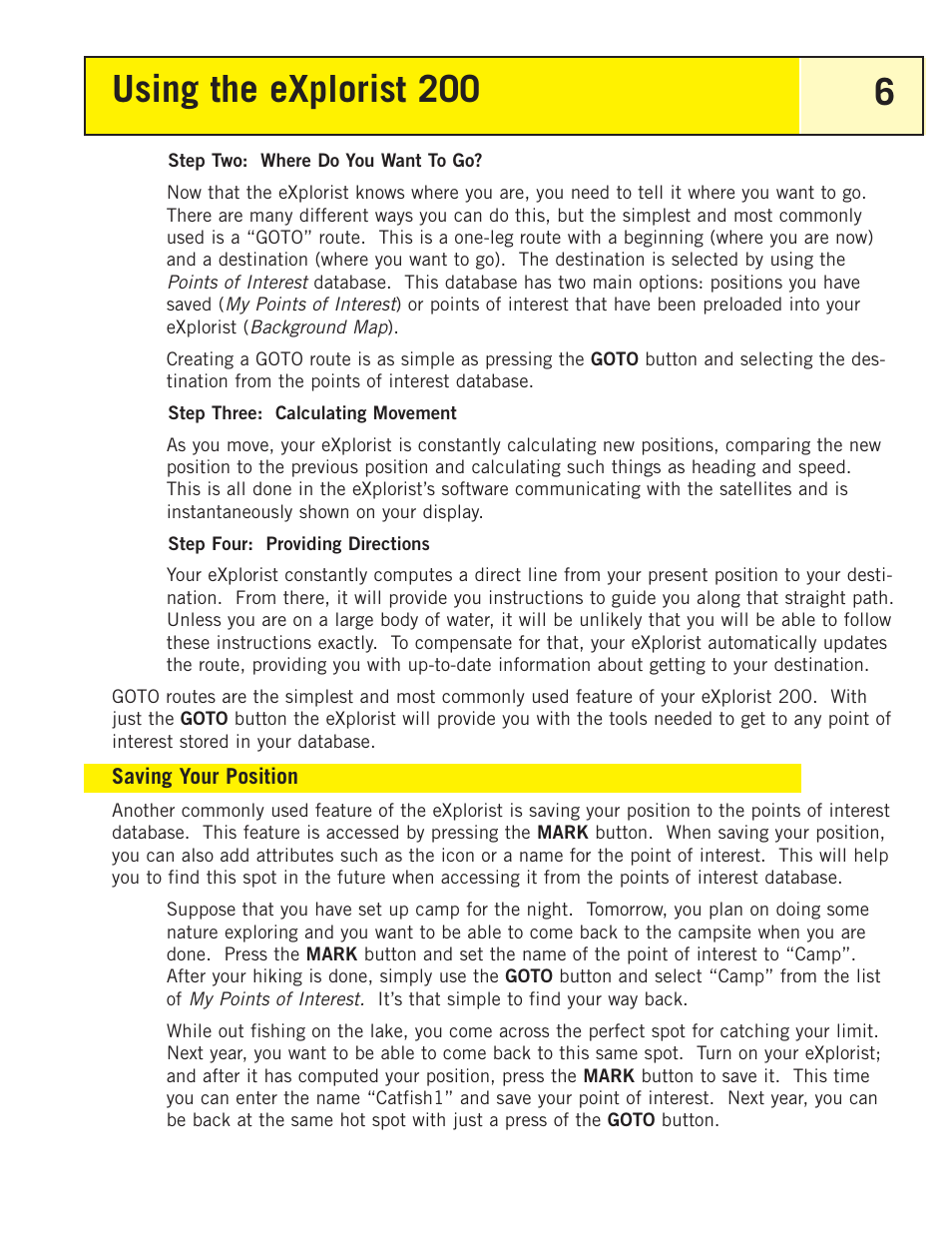 Saving your position, Using the explorist 200 6 | Magellan eXplorist 200 User Manual | Page 11 / 83