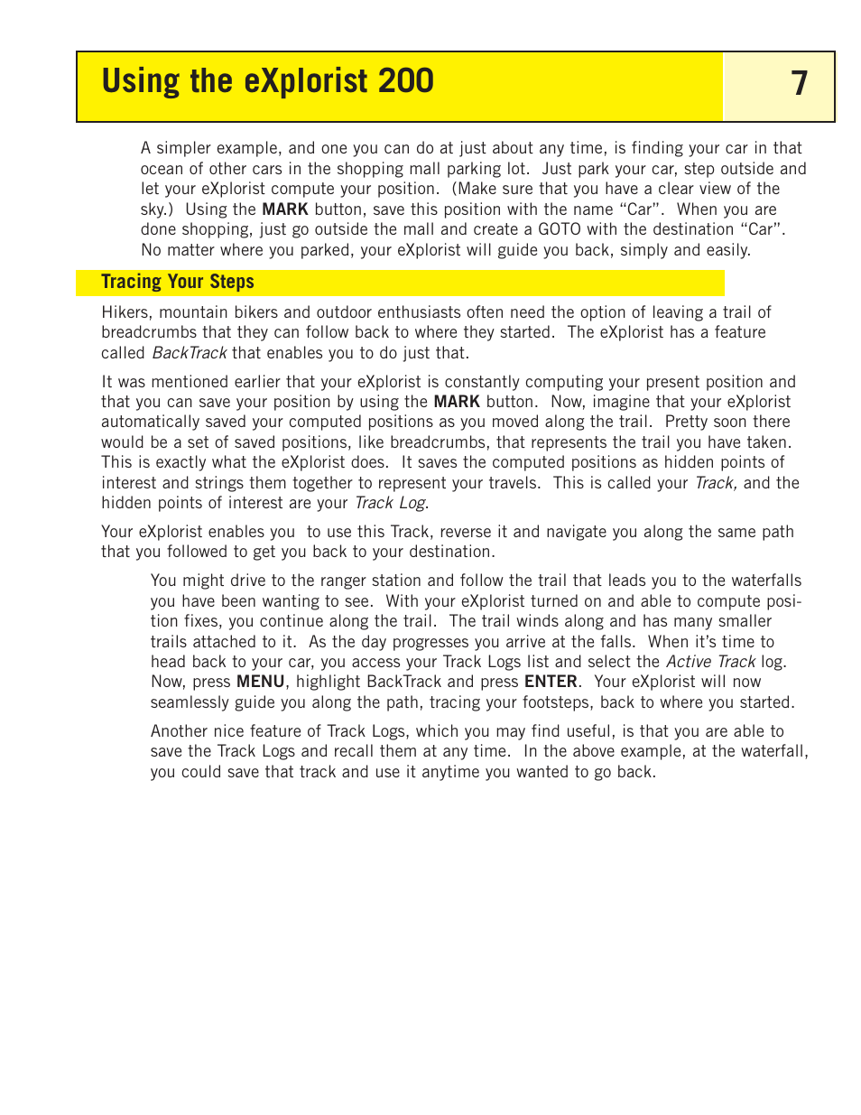 Tracing your steps, Using the explorist 200 7 | Magellan eXplorist 200 User Manual | Page 12 / 83