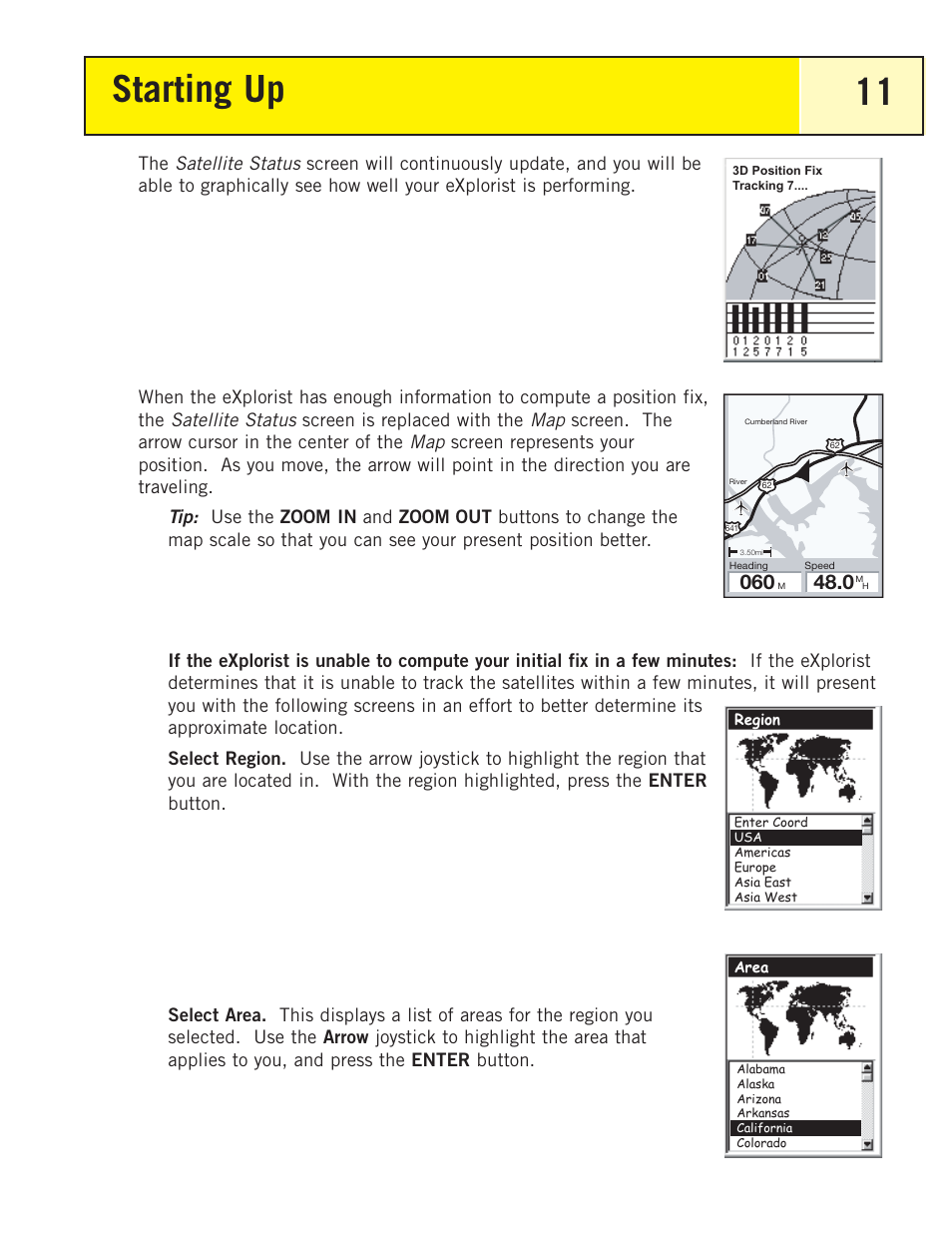 Starting up 11, Satellite status | Magellan eXplorist 200 User Manual | Page 16 / 83