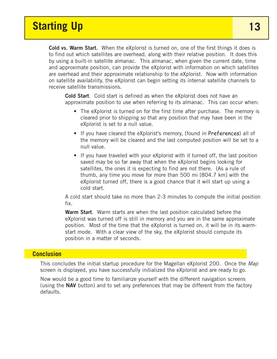 Conclusion, Starting up 13 | Magellan eXplorist 200 User Manual | Page 18 / 83