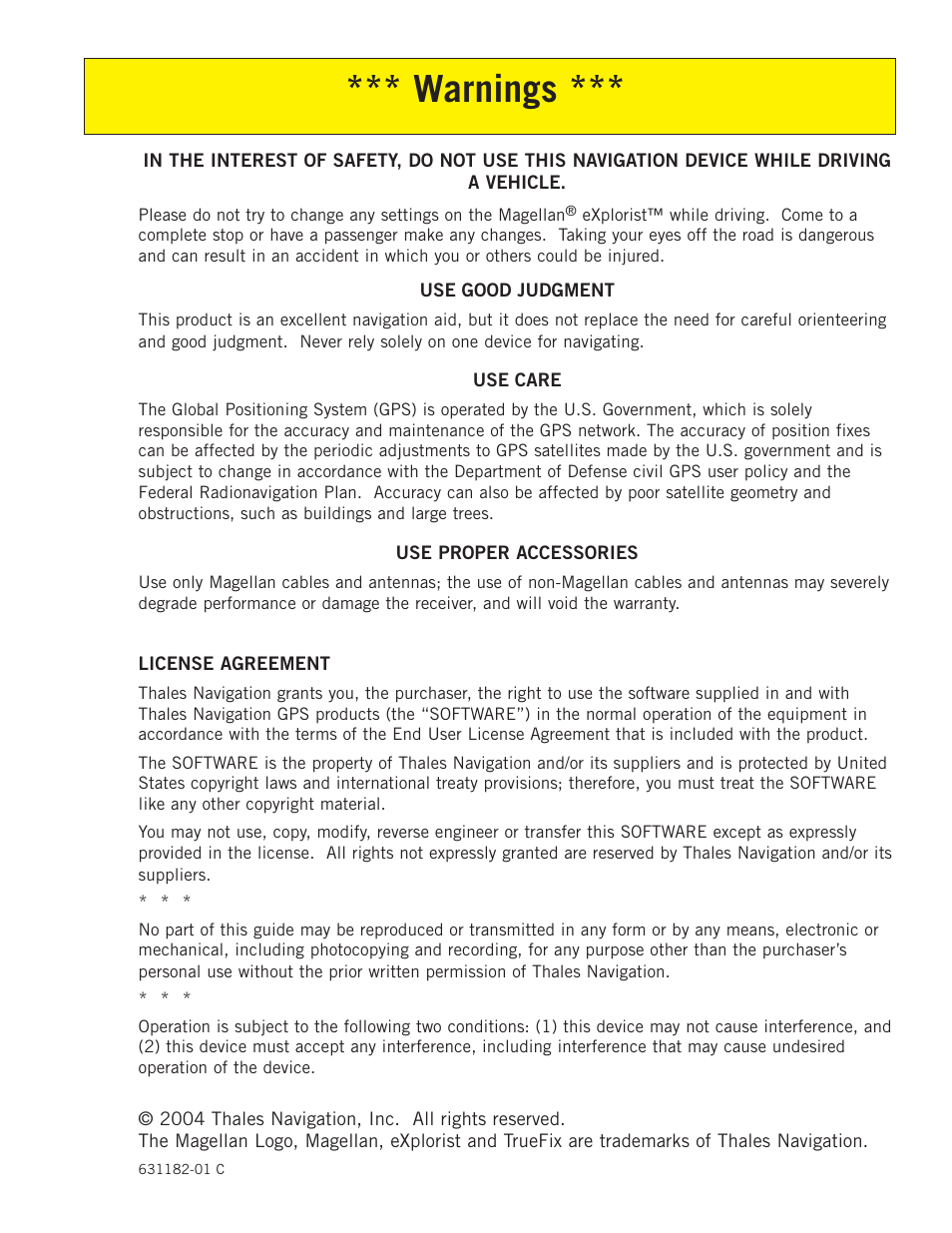 Warnings | Magellan eXplorist 200 User Manual | Page 2 / 83