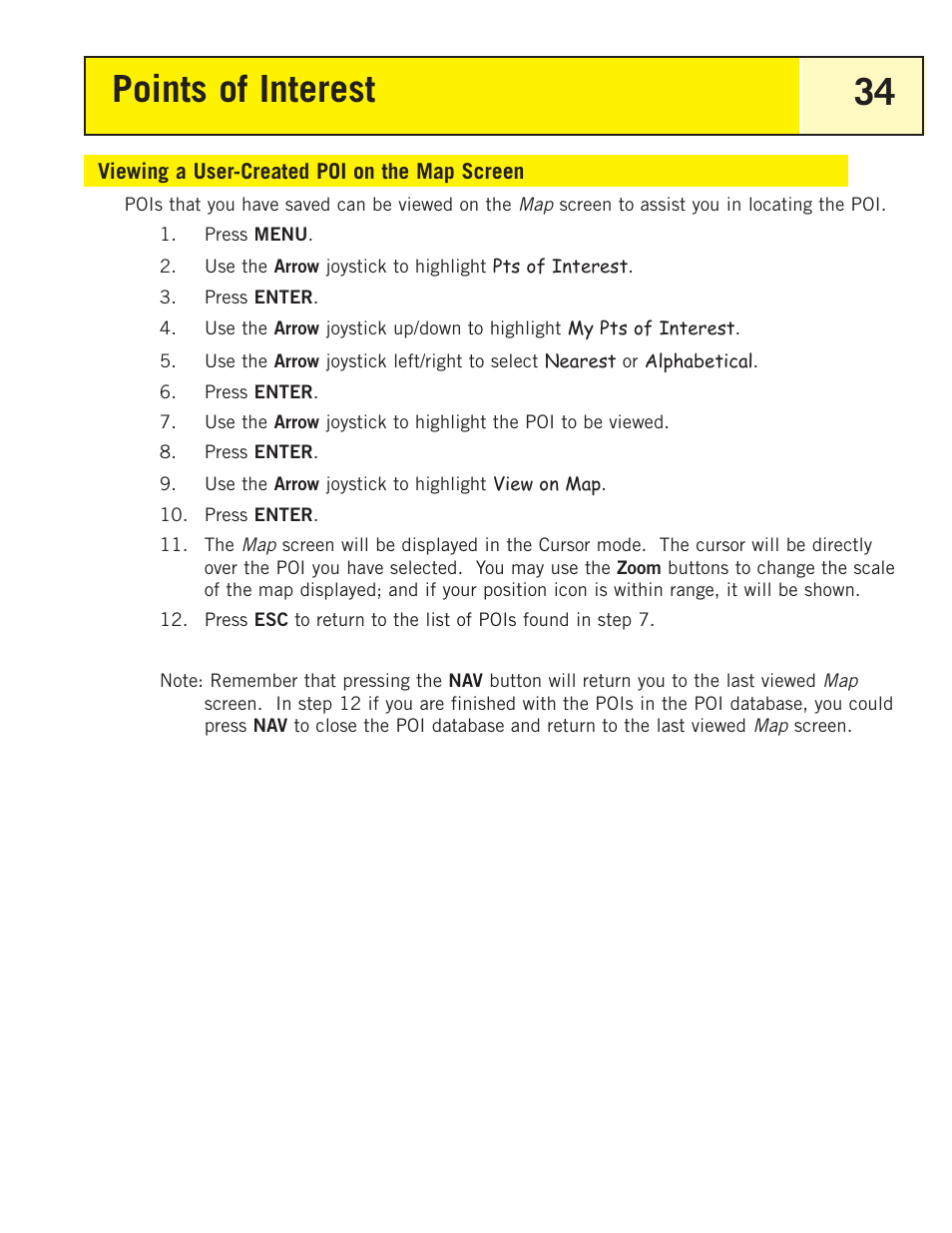 Viewing a user-created poi on the map screen, Points of interest 34 | Magellan eXplorist 200 User Manual | Page 39 / 83