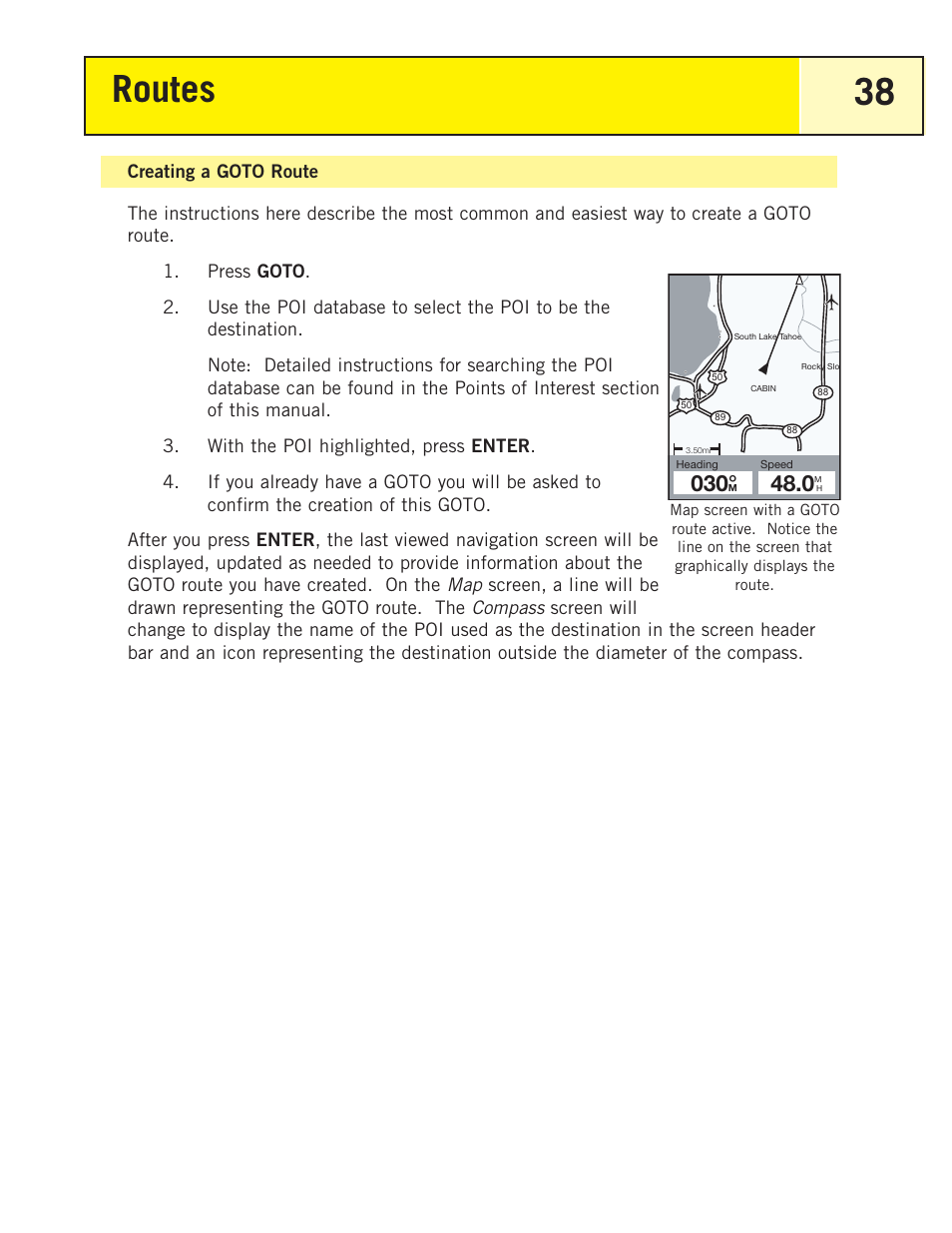 Creating a goto route, Routes 38 | Magellan eXplorist 200 User Manual | Page 43 / 83
