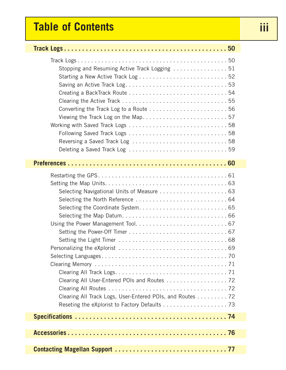Table of contents iii | Magellan eXplorist 200 User Manual | Page 5 / 83