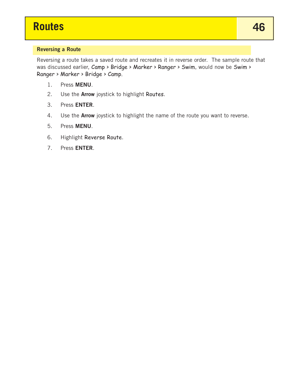 Reversing a route, Routes 46 | Magellan eXplorist 200 User Manual | Page 51 / 83