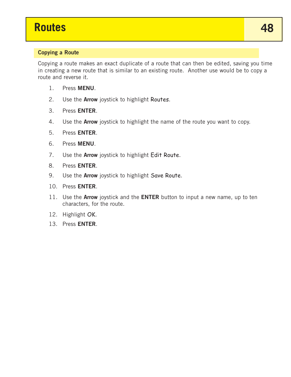 Copying a route, Routes 48 | Magellan eXplorist 200 User Manual | Page 53 / 83