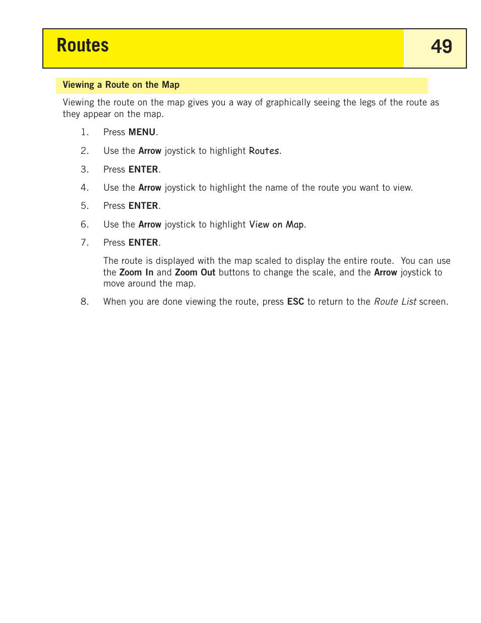 Viewing a route on the map, Routes 49 | Magellan eXplorist 200 User Manual | Page 54 / 83