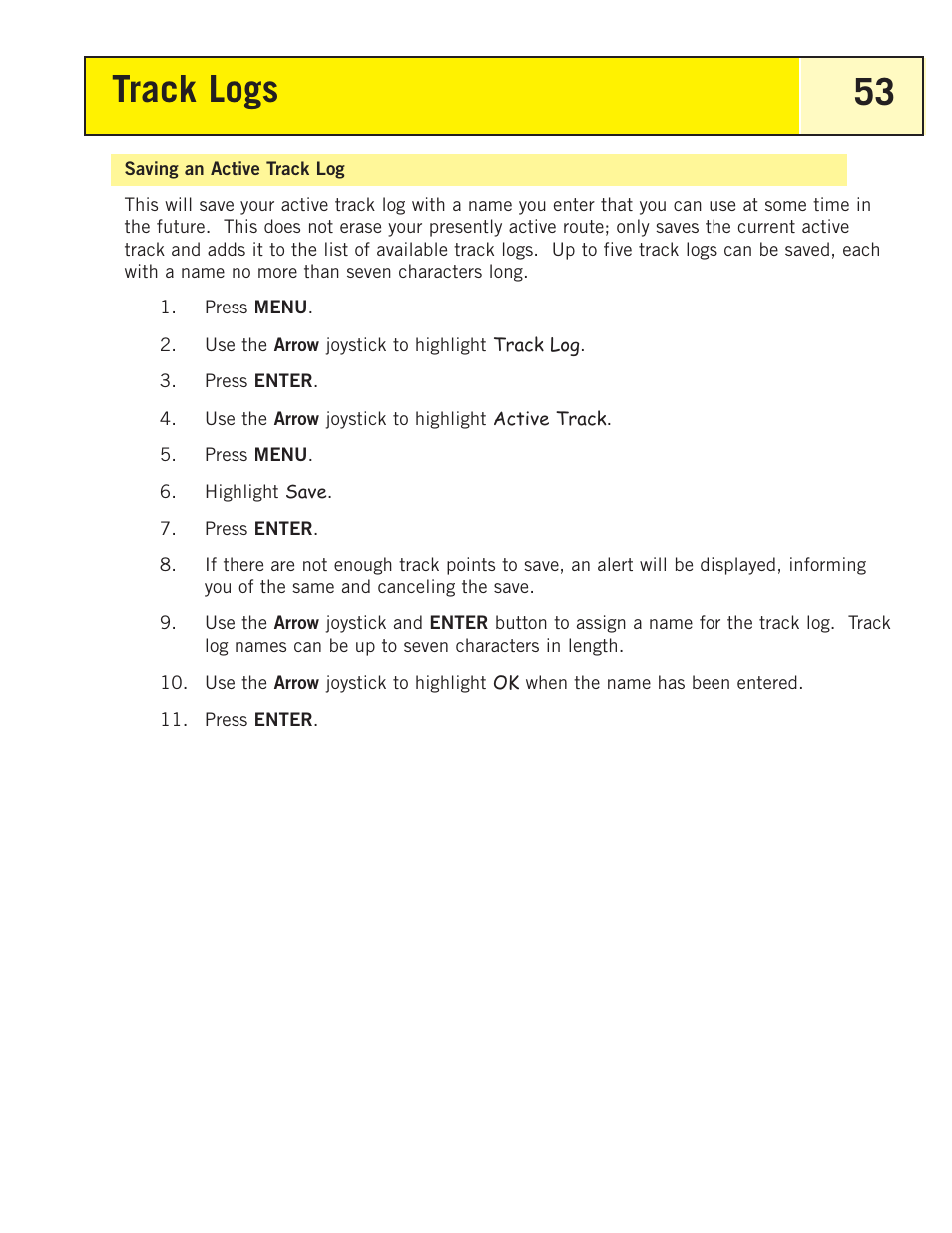 Saving an active track log, Track logs 53 | Magellan eXplorist 200 User Manual | Page 58 / 83