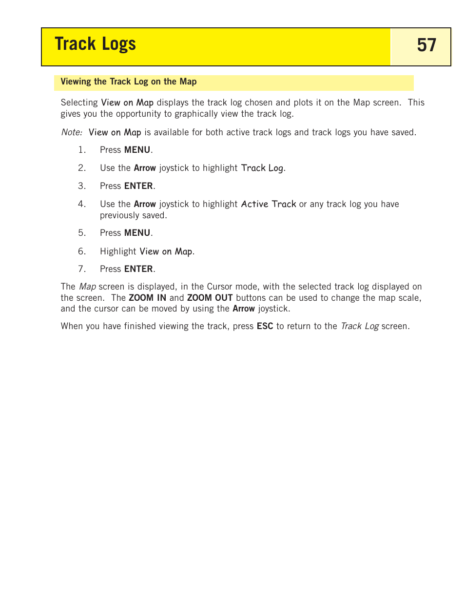 Viewing the track log on the map, Track logs 57 | Magellan eXplorist 200 User Manual | Page 62 / 83