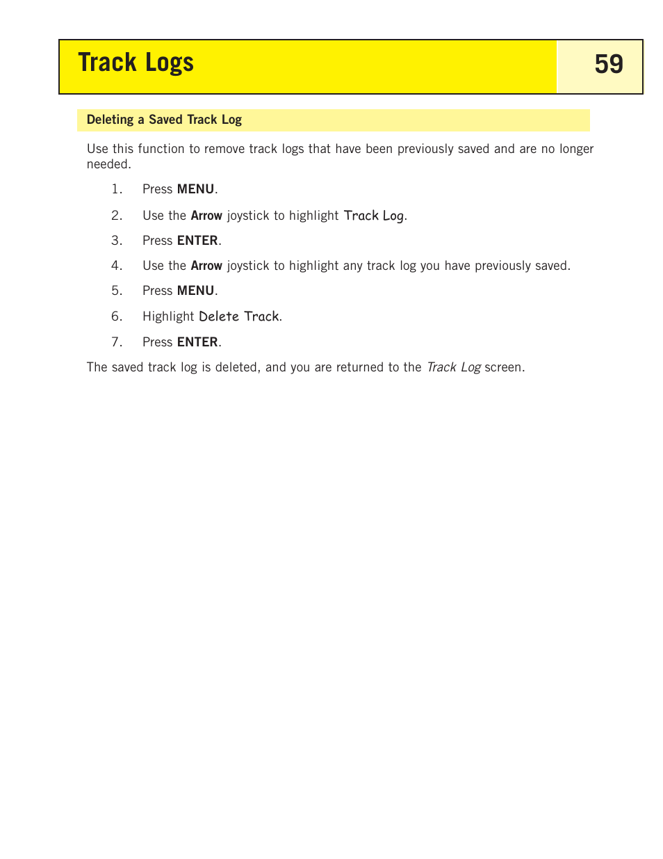 Deleting a saved track log, Track logs 59 | Magellan eXplorist 200 User Manual | Page 64 / 83
