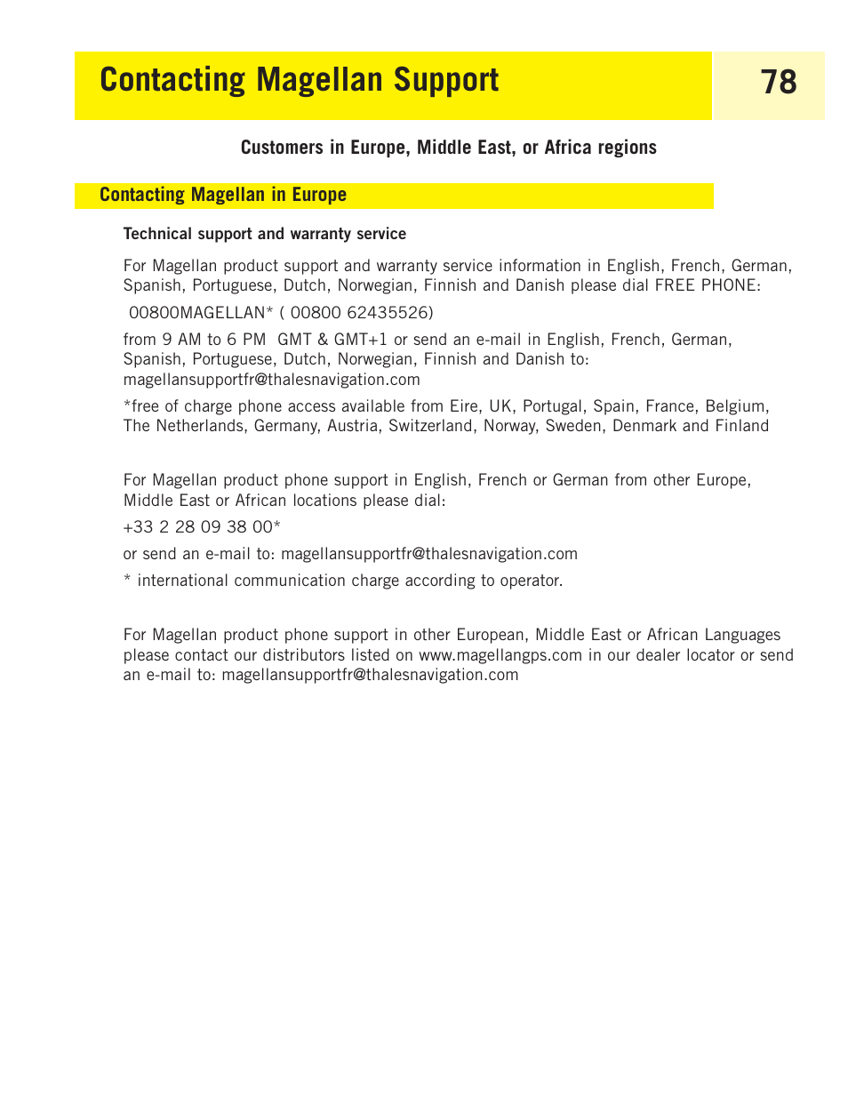 Contacting magellan support 78 | Magellan eXplorist 200 User Manual | Page 83 / 83