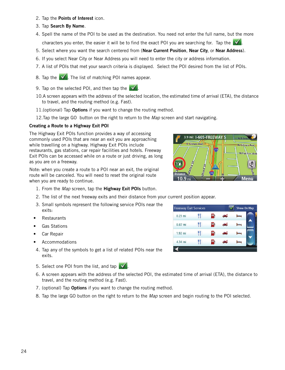 Creating a route to a highway exit poi | Magellan RoadMate 147x Series User Manual | Page 32 / 48