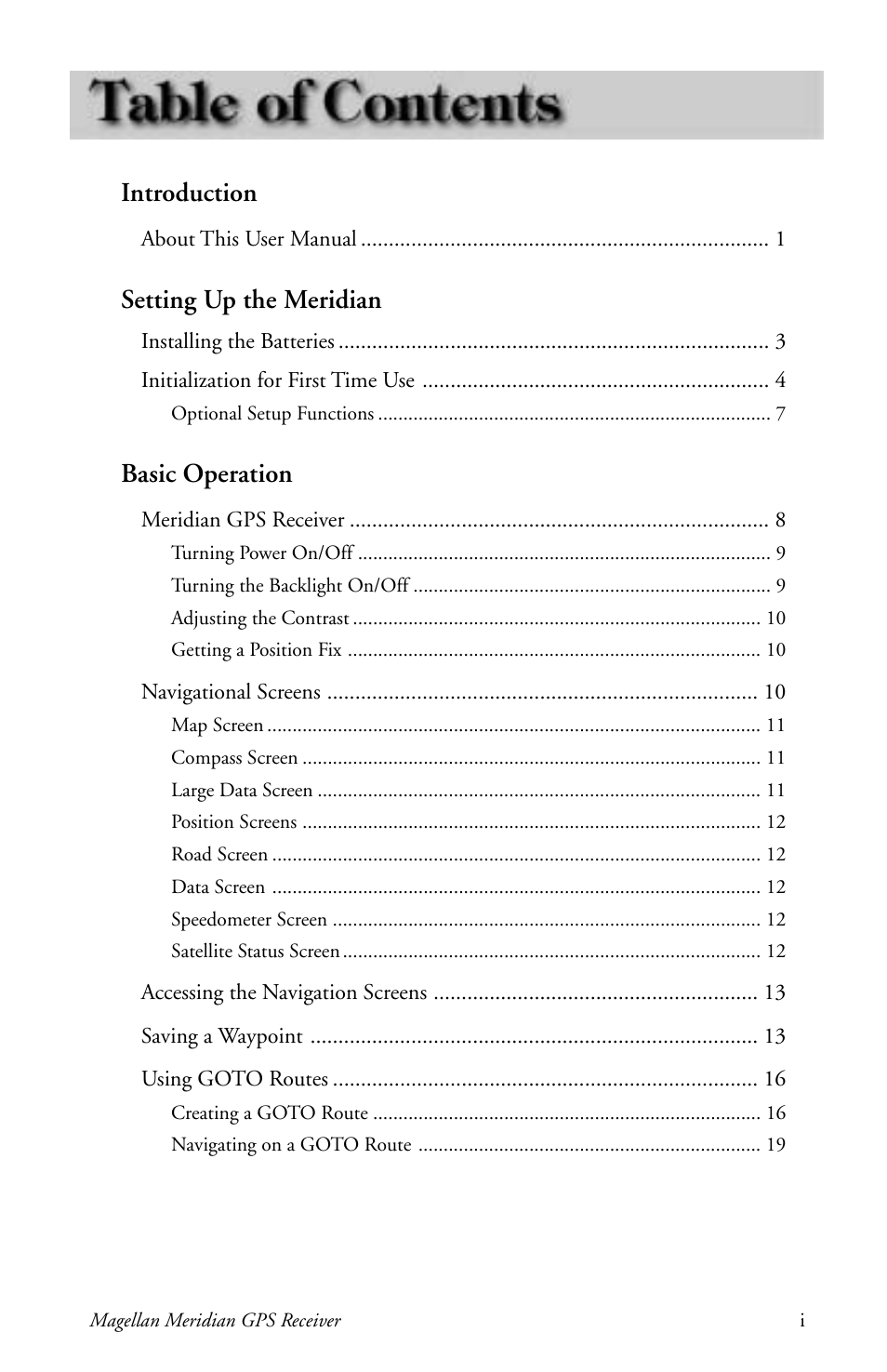 Introduction, Setting up the meridian, Basic operation | Magellan meridian series User Manual | Page 3 / 102