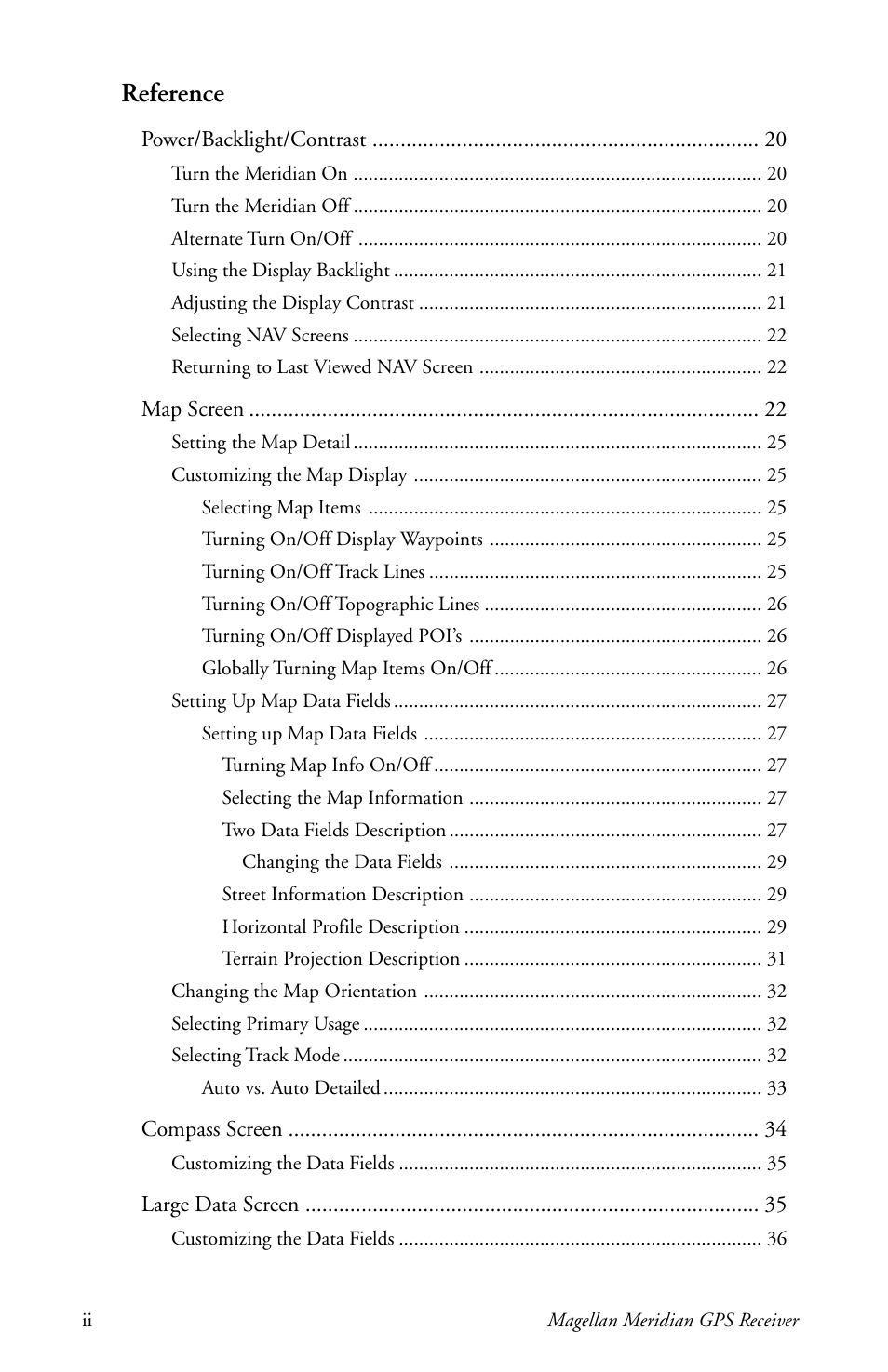 Reference | Magellan meridian series User Manual | Page 4 / 102