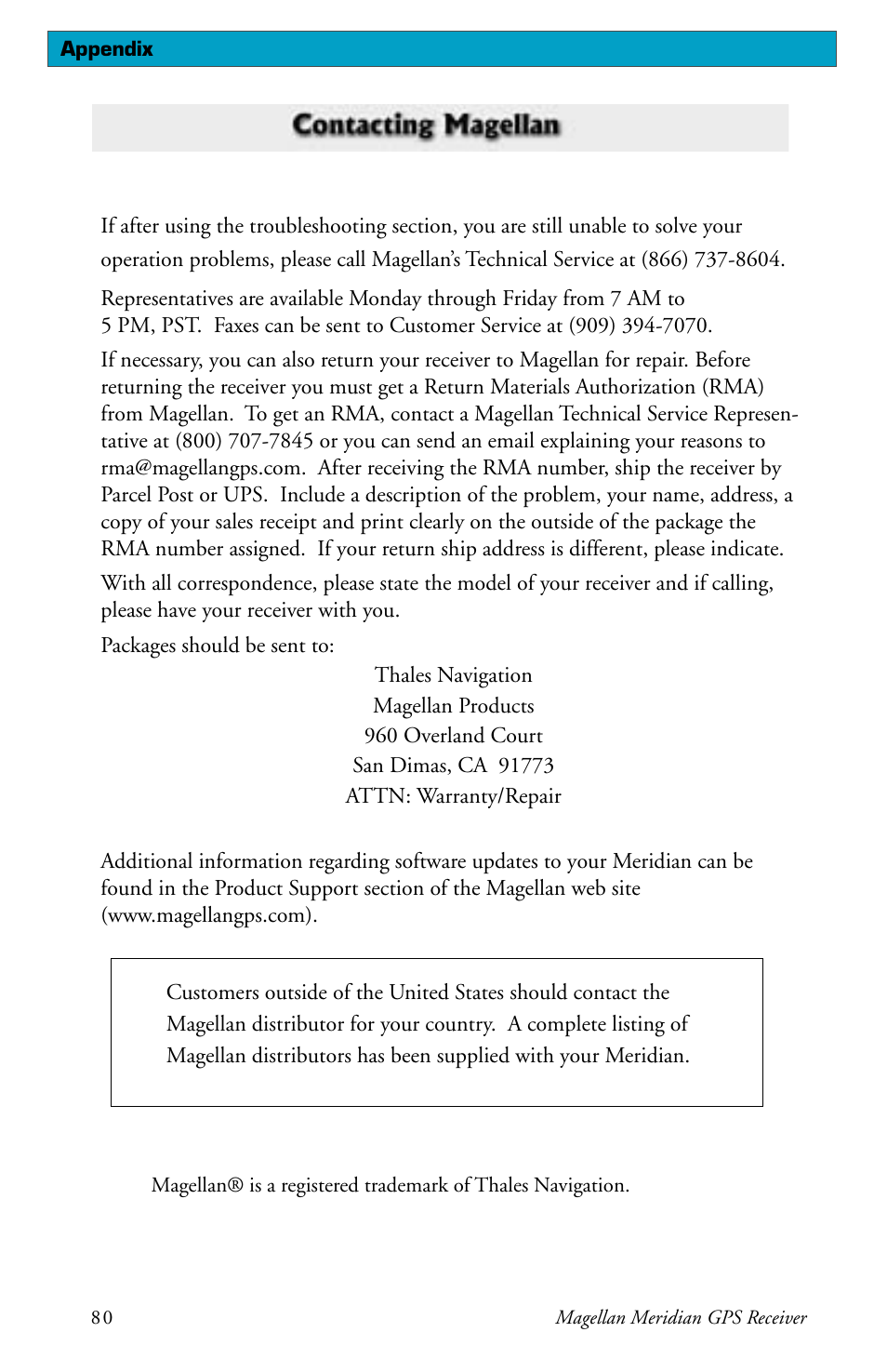 Magellan meridian series User Manual | Page 88 / 102