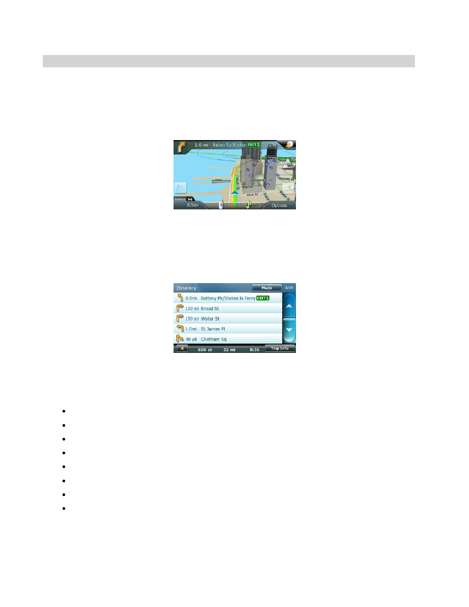 Traveling on a route, Map screen, Maneuver list | Types of routes | Magellan Maestro 4370 User Manual | Page 52 / 77
