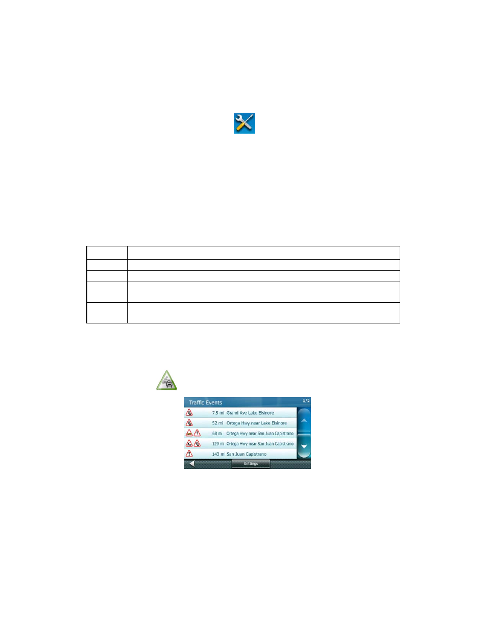 Subscribing to traffic services, Traffic icon on the map screen, List of traffic events | List of traffic eve ts | Magellan Maestro 4370 User Manual | Page 57 / 77