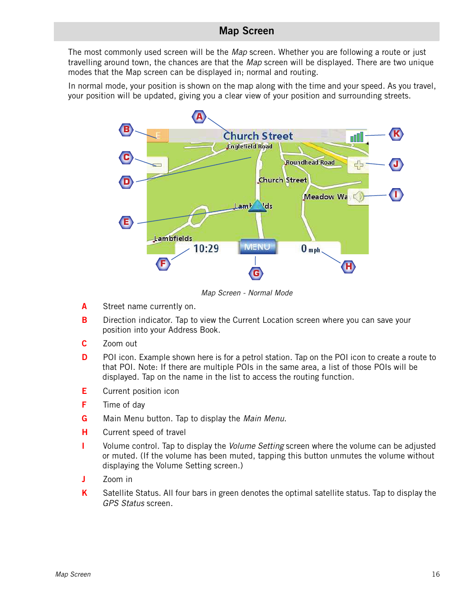 Map screen | Magellan Maestro 4245 User Manual | Page 25 / 70