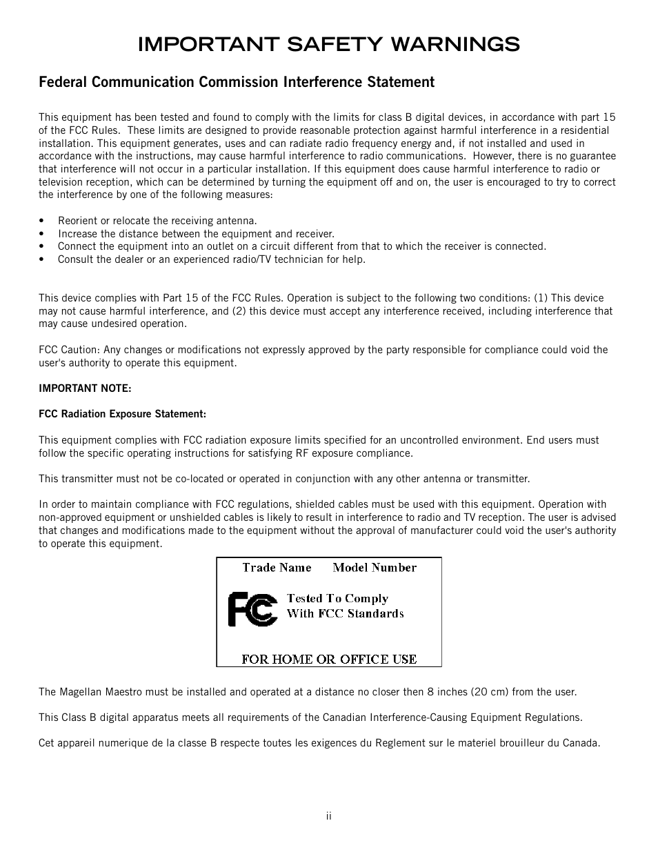 Important safety warnings | Magellan Maestro 4245 User Manual | Page 3 / 70